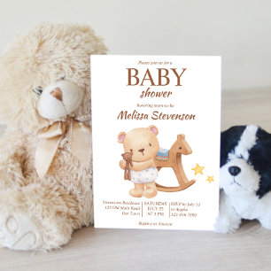 Teddy draagt  speelgoed boho baby shower kaart