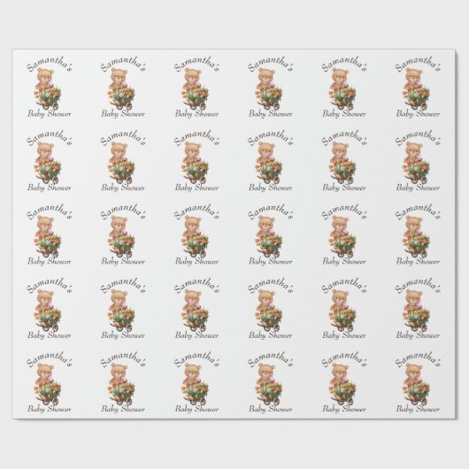 Teddy Foral Girl Rustic Baby shower Cadeaupapier (Vlak)