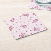 Teddy heeft achtergrond Roze Vierkante Kartonnen Onderzetter (Schuin)