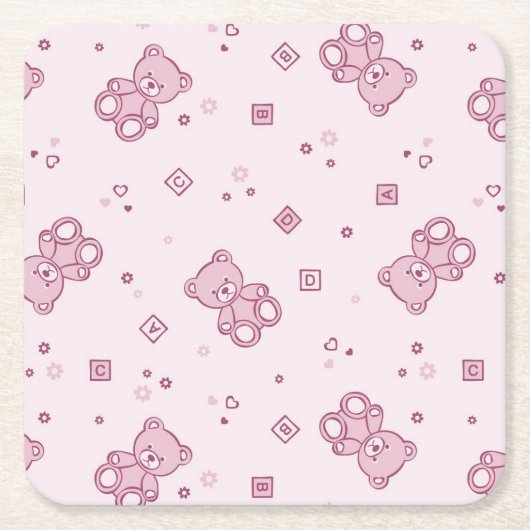 Teddy heeft achtergrond Roze Vierkante Kartonnen Onderzetter (Voorkant)