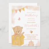 Teddy in Box Uitnodiging voor verjaardag (Voorkant / Achterkant)