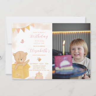Teddy in Box Verjaardagsuitnodiging met foto Kaart