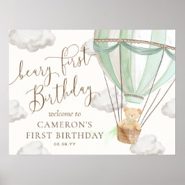 Teddy Mint Hete Luchtballon Beary Eerste Verjaarda Poster