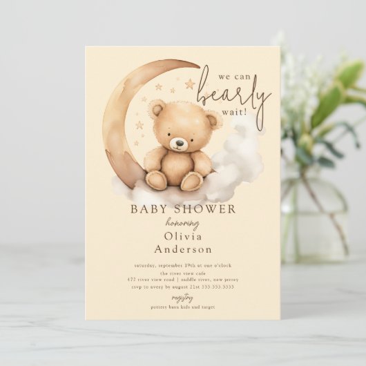 Teddy Moon-Baby shower Kaart (Staand voorkant)