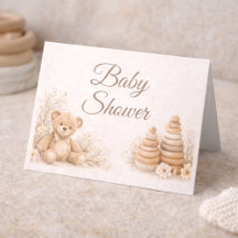 Teddy Neutrale Baby Shower Uitnodiging Vouwen