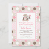 Teddy ours baby shower Invitation fille rose brun (Devant)