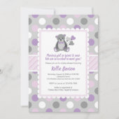 Teddy ours baby shower invitation violet gris (Devant)