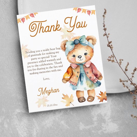 Teddy ours fille automne fête d'anniversaire carte