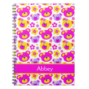 Teddy ours fleur motif filles rose nom carnet