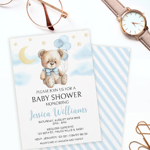 Teddy ours lune et étoiles baby shower invitation