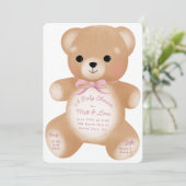 Teddy Pink Bow-Baby shower Kaart (Staand voorkant)