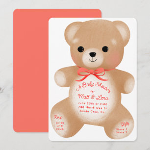 Teddy Red Bow-Baby shower Kaart