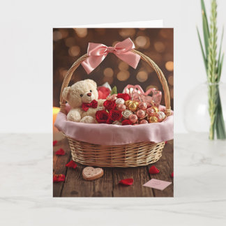 Teddy Roos Mand Romantische Valentijn Liefde Groet Kaart