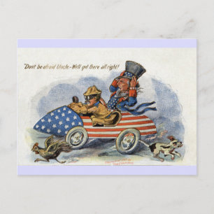 Teddy Roosevelt en oom Sam in Patriottische Auto Briefkaart