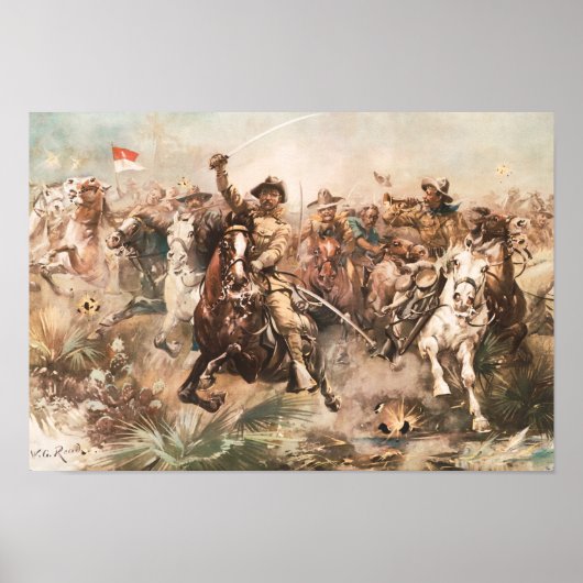 Teddy Roosevelt en The Rough Riders Charging Poster (Voorkant)