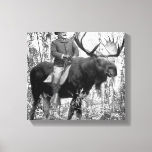 Teddy Roosevelt Riding Bull Moose Canvas Afdruk
