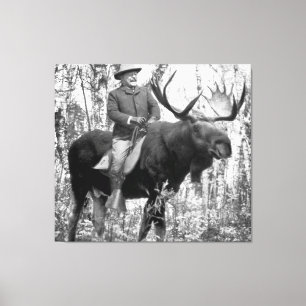 Teddy Roosevelt Riding Bull Moose Canvas Afdruk