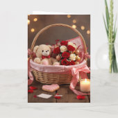 Teddy Rose Basket Romantic Valentine Love Greeting Kaart (Achterkant)