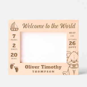 Teddy & Sailboat Welkom bij de Wereld Baby Stats Gegraveerde Lijstjes