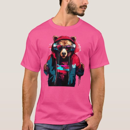Teddy Techno Beer Muziek T-shirt (Voorkant)