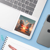 Teddy Time Together - Square Vinyl Sticker (Laptop met iPhone)