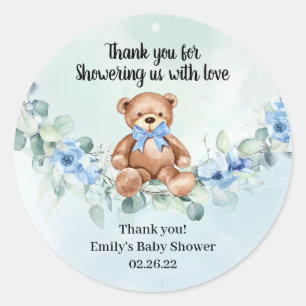 teddybeenblauw met rode eucalyptusvleugel ronde sticker