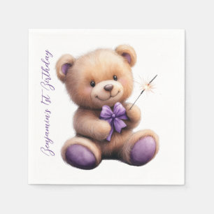 Teddybeer 1e verjaardag kleurrijke ballonnen servet