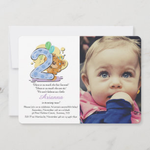 Teddybeer 2 jaar oude foto-uitnodiging kaart