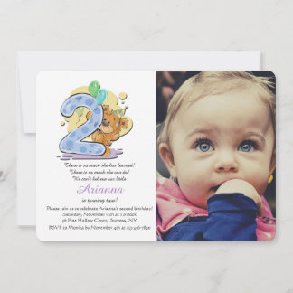 Teddybeer 2 jaar oude foto-uitnodiging kaart
