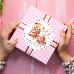 Teddybeer aardbei pannenkoek brunch Baby shower Ronde Sticker