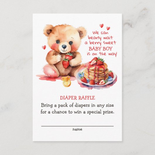 Teddybeer Aardbei Pannenkoek Brunch Luier Raffle Informatiekaartje (Voorkant)