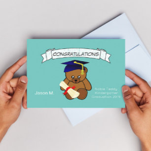 teddybeer afstuderen in neon licht turquoise briefkaart