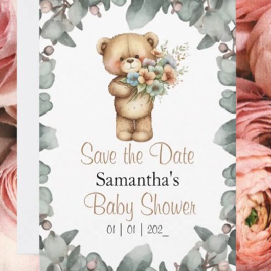 Teddybeer  Aquarel Wit de datum Kaart