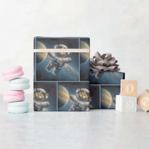 Teddybeer astronaut in de ruimte cadeaupapier