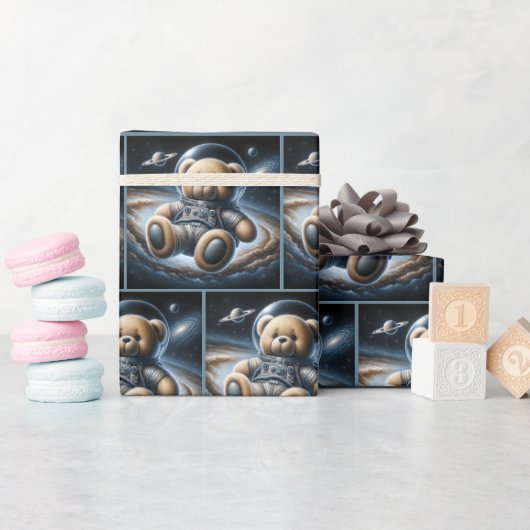 Teddybeer astronaut in de ruimte cadeaupapier (Baby Shower)