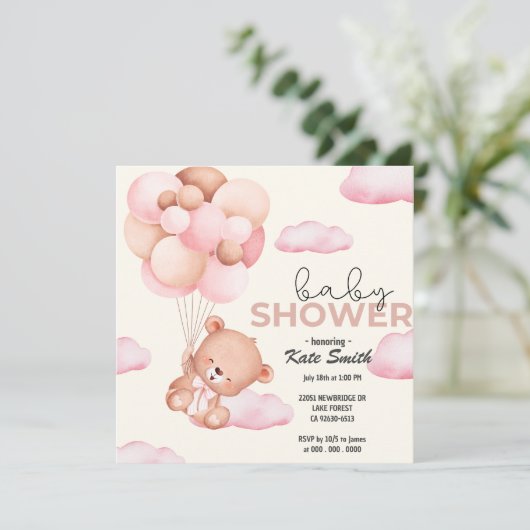 Teddybeer Baby-Baby shower Aankondiging (Staand voorkant)