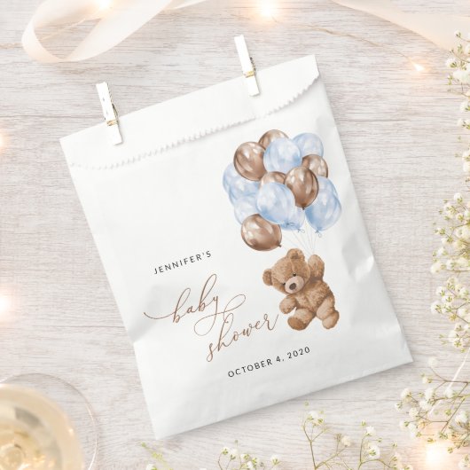 Teddybeer, Baby-Beer, Blauwe ballonnen, Baby showe Bedankzakje (Geknipt)