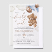 Teddybeer, Baby-Beer, Blauwe ballonnen, Baby showe Vellum Uitnodigingen (Offset)