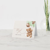 Teddybeer, Baby-Beer, groene ballonnen, Baby showe Bedankkaart (Voorkant)