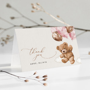 Teddybeer, Baby-Beer, roze ballonnen, Baby shower Bedankkaart