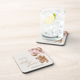 Teddybeer, Baby-Beer, roze ballonnen, Baby shower Bier Onderzetter