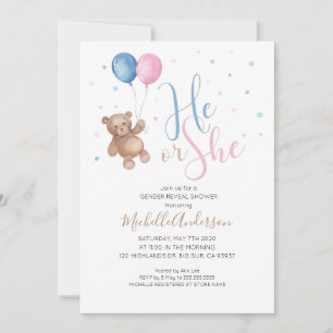Teddybeer Baby Geslacht Onthulling Feest Kaart