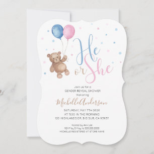 Teddybeer Baby Geslacht Onthulling Feest Uitnodigi Kaart
