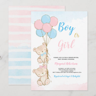 Teddybeer baby jongen meisje douche uitnodiging