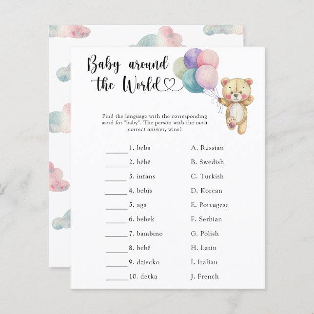 Teddybeer - Baby rond de wereld spel (Voorkant / Achterkant)