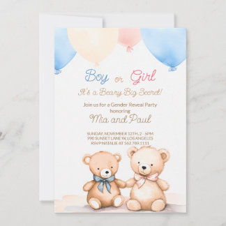 teddybeer Baby shower Geslacht onthulling uitnodig Kaart