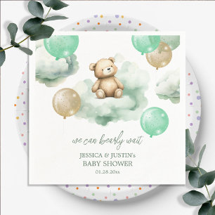 Teddybeer Baby Shower Groene en Neutrale Ballonnen Servet