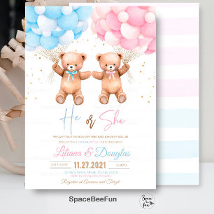 Teddybeer baby shower Hij of Zij Geslacht Onthulle Kaart