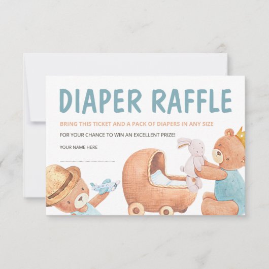 Teddybeer Baby Shower Luier Raffel Ticket Kaart (Voorkant)