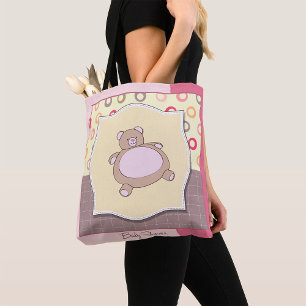 Teddybeer Baby shower met retro cirkels Draagtas